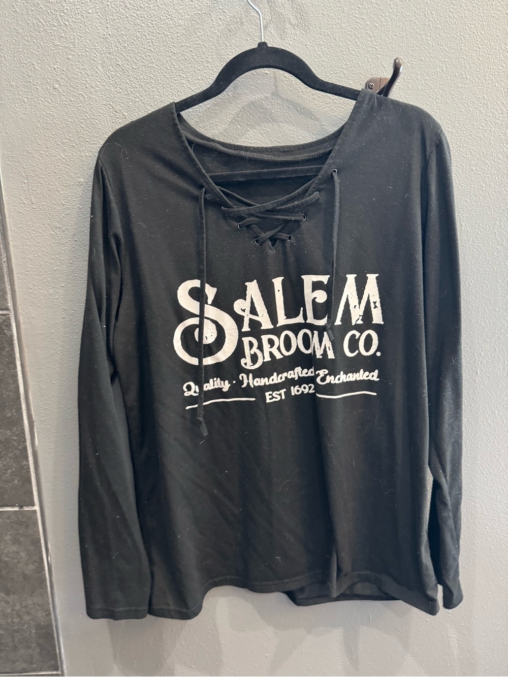 Salem Broom Co. Lace-Up Long Sleeve Tee - Black